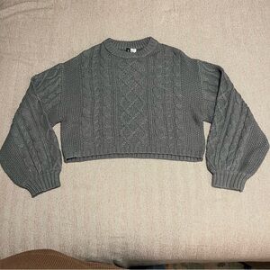 Divided by H&M Gray Cable Knit Cropped Sweater, Crewneck